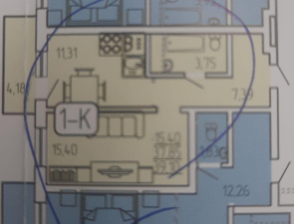 1-к. квартира, 39,1&nbsp;м²