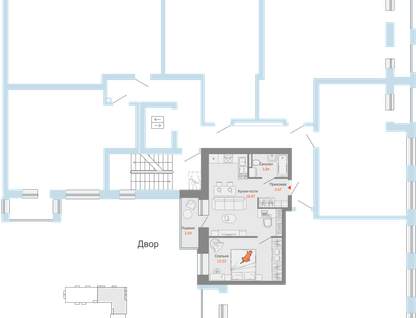 2-к. квартира, 41&nbsp;м²