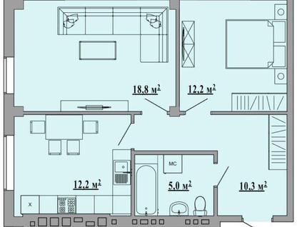 2-к. квартира, 60,5&nbsp;м²