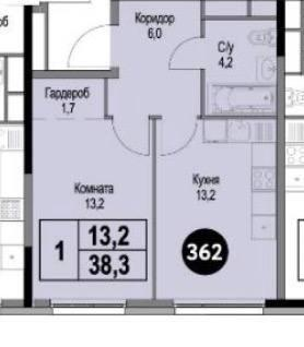 1-к. квартира, 38,3&nbsp;м²