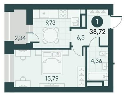 1-к. квартира, 38,7&nbsp;м²