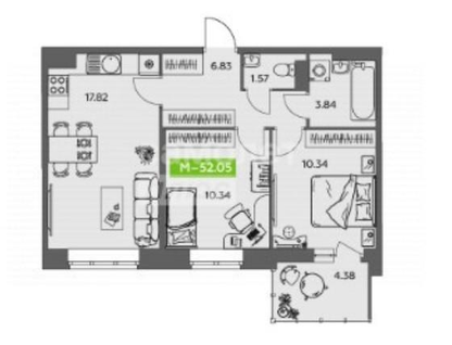 3-к. квартира, 52&nbsp;м²