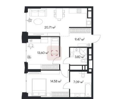 2-к. квартира, 70&nbsp;м²