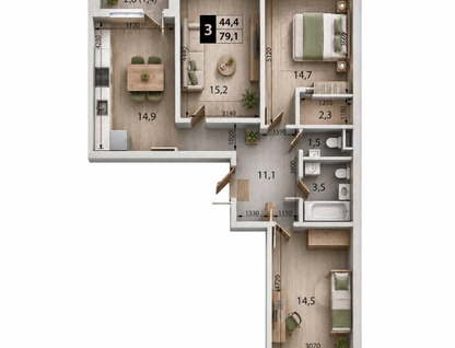 3-к. квартира, 79,1&nbsp;м²