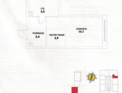 Студия, 28,9&nbsp;м²