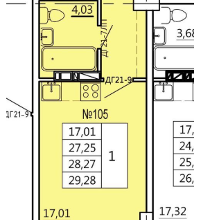 Студия, 29,3&nbsp;м²