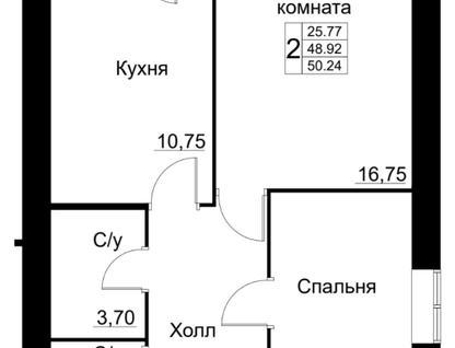 2-к. квартира, 48,9 м²