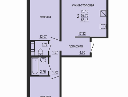 2-к. квартира, 55,1 м²