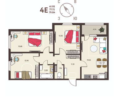 3-к. квартира, 79,8 м²