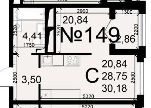 1-к. квартира, 30,2&nbsp;м²