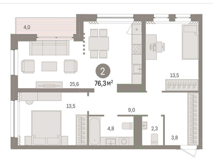 2-к. квартира, 71,8&nbsp;м²