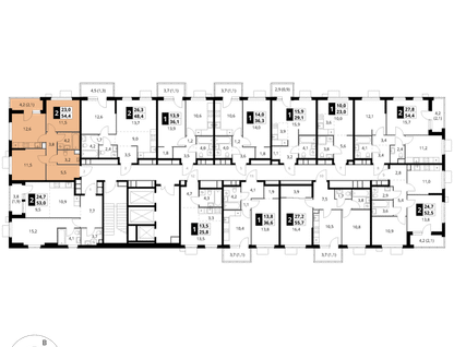 2-к. квартира, 54&nbsp;м²