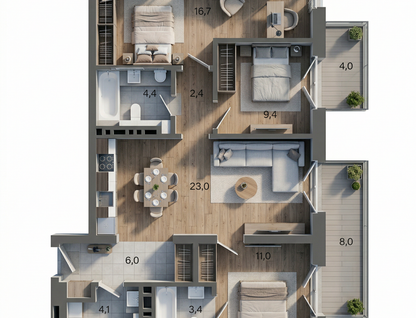4-к. квартира, 92,5&nbsp;м²