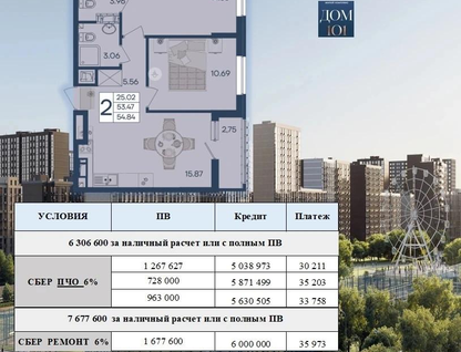 2-к. квартира, 54,8&nbsp;м²