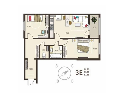 3-к. квартира, 67,3 м²