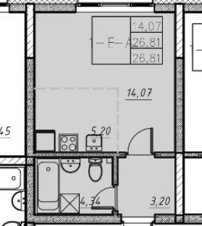Студия, 26,8&nbsp;м²
