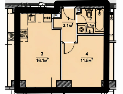 2-к. квартира, 34,4&nbsp;м²