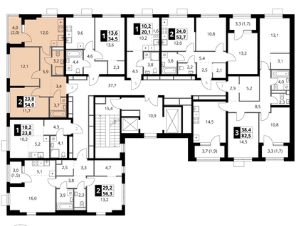 2-к. квартира, 54 м²