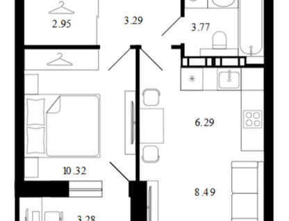 1-к. квартира, 38,4&nbsp;м²