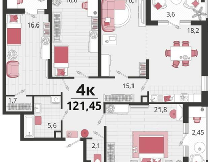 4-к. квартира, 121,5&nbsp;м²