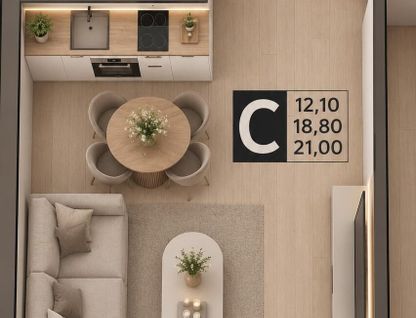 Студия, 21,1 м²
