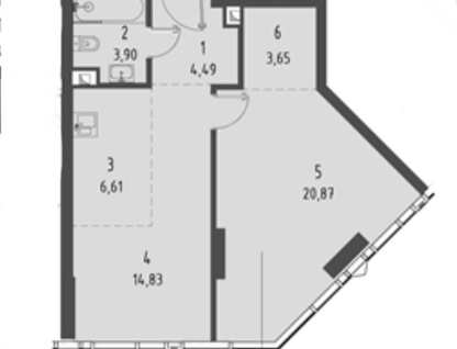 1-к. квартира, 54,4&nbsp;м²
