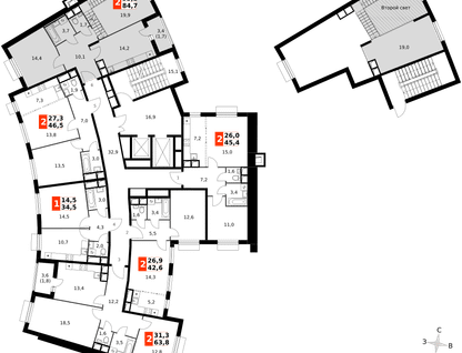 2-к. квартира, 84&nbsp;м²