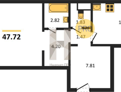 2-к. квартира, 47,7&nbsp;м²