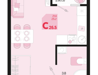 Студия, 26,5&nbsp;м²
