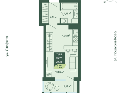 Студия, 28&nbsp;м²