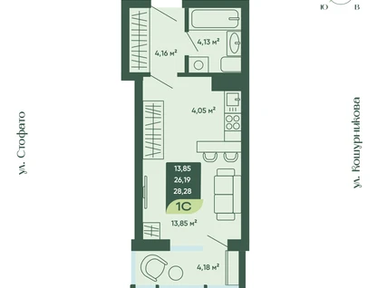 Студия, 28&nbsp;м²