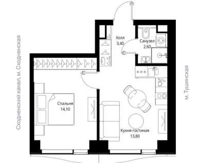 1-к. квартира, 33,9&nbsp;м²