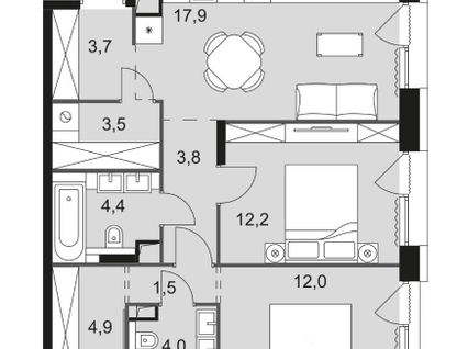 3-к. квартира, 68,4&nbsp;м²