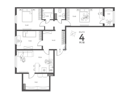 3-к. квартира, 91,2 м²