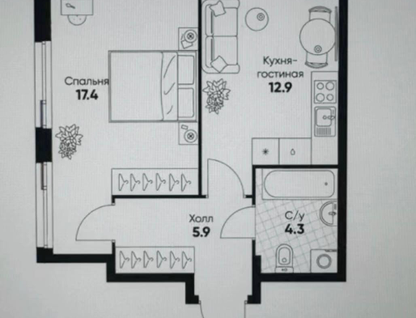 1-к. квартира, 40,5&nbsp;м²