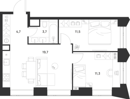 2-к. квартира, 50&nbsp;м²