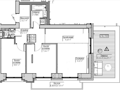 2-к. квартира, 63,7&nbsp;м²