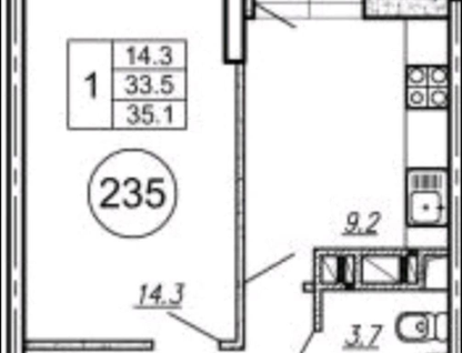 1-к. квартира, 35&nbsp;м²
