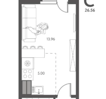 Студия, 26,6&nbsp;м²