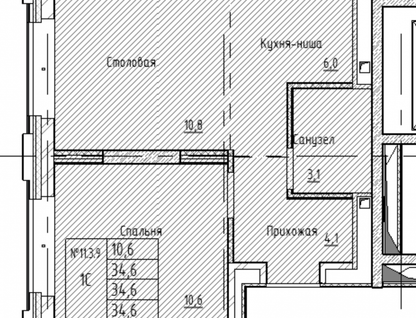 1-к. квартира, 34,6&nbsp;м²