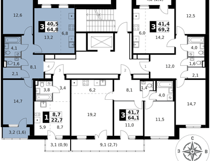 3-к. квартира, 64&nbsp;м²