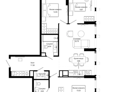 3-к. квартира, 85,1 м²