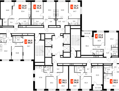 3-к. квартира, 59 м²