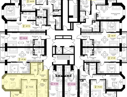 2-к. квартира, 73&nbsp;м²