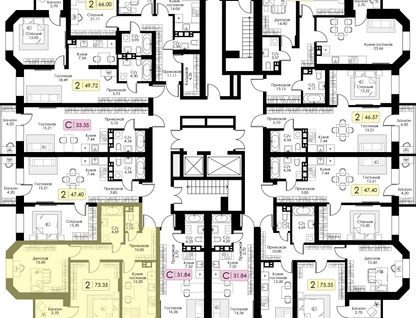 2-к. квартира, 73&nbsp;м²
