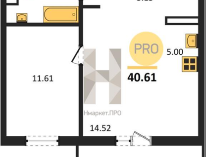 1-к. квартира, 40,6&nbsp;м²