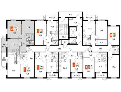2-к. квартира, 55&nbsp;м²