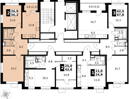 2-к. квартира, 56&nbsp;м²