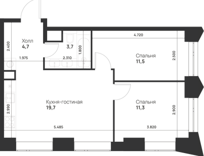 2-к. квартира, 50&nbsp;м²