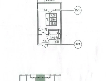Студия, 22,8&nbsp;м²